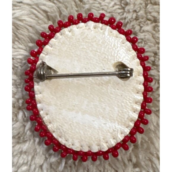 Handcrafted Beaded Red Rose Brooch Pin With White & Red Beadwork - Picture 3 of 5